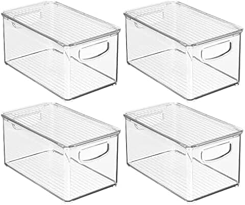 Plastic storage bin with lid and handles, 4-pack