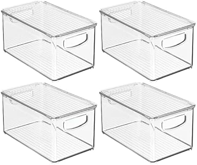 Plastic storage bin with lid and handles, 4-pack