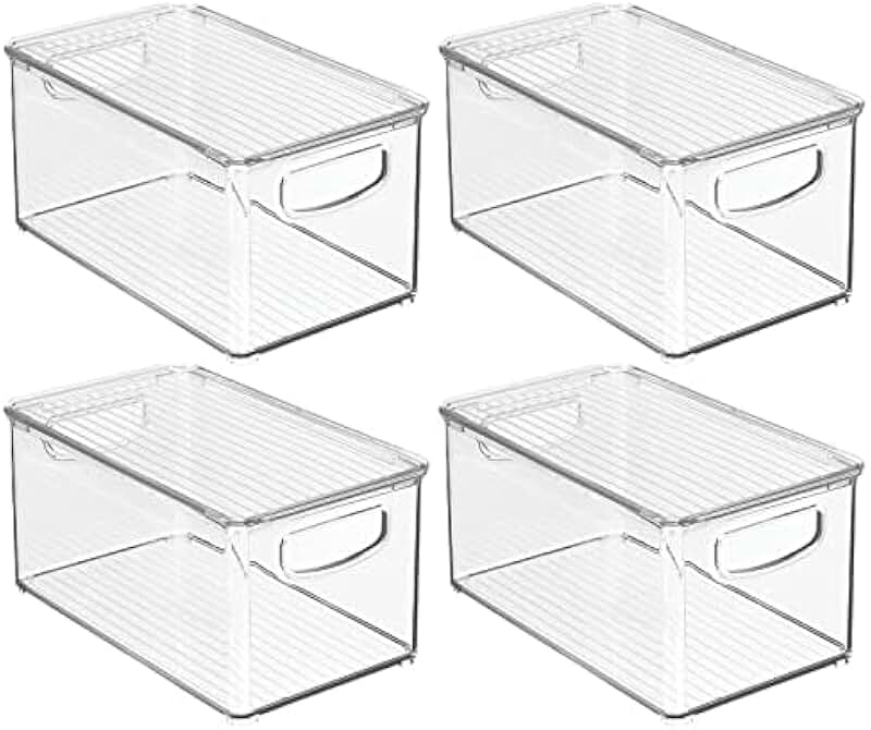 Plastic storage bin with lid and handles, 4-pack