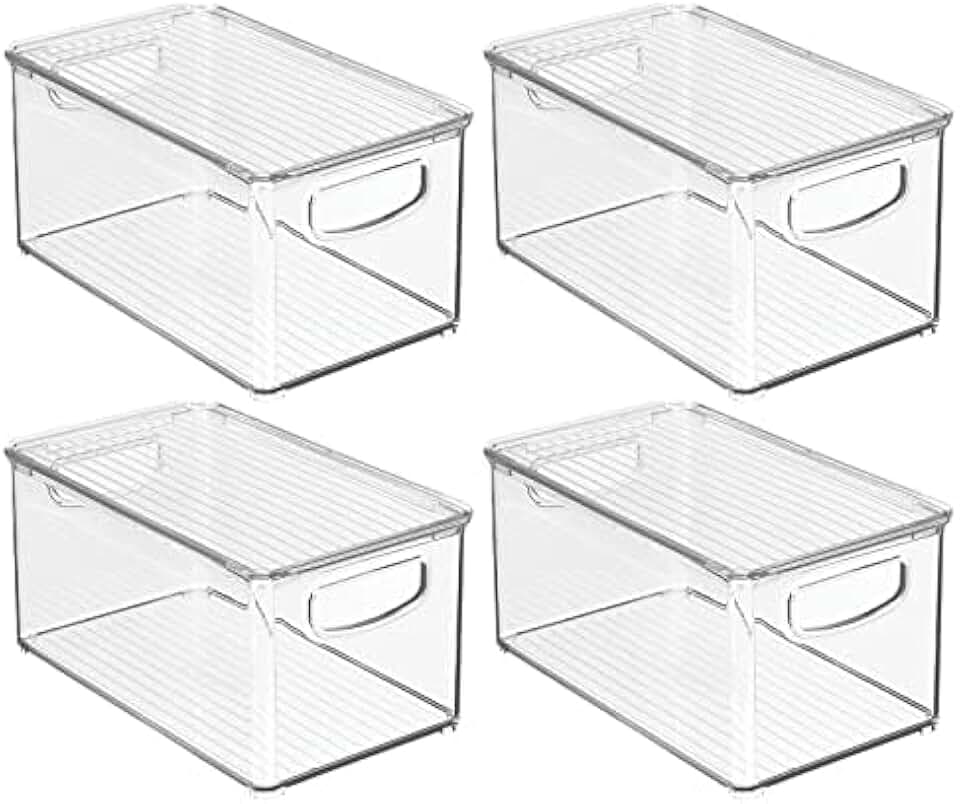Plastic storage bin with lid and handles, 4-pack