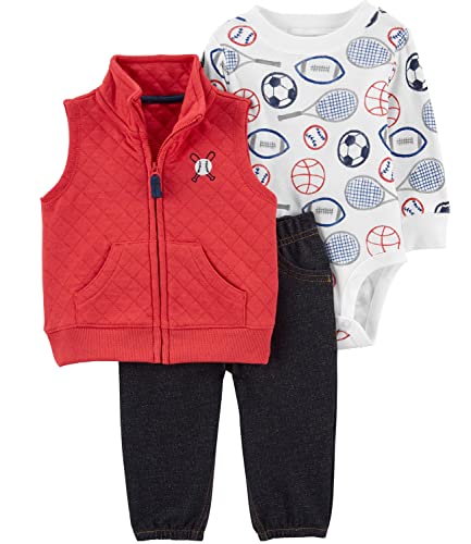 Carter s Baby Boys  3 Piece Plaid Patch Little Vest Set  Red Little Sports,