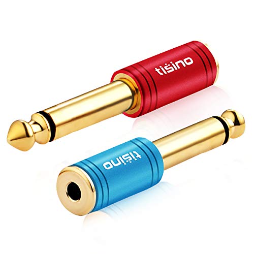 1/4 Mono to 3.5mm Stereo Adapter, Gold Plated 6.35mm TS Male Plug to 1/8 inch TRS Female Audio Connector - 2 Pack