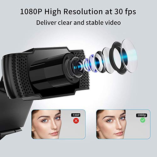 1080P Webcam with Microphone, USB 2.0 Desktop Laptop Computer HD Web Camera with Auto Light Correction, Plug and Play for Windows Mac OS, for Video Live Streaming, Conference, Gaming, Online Classes