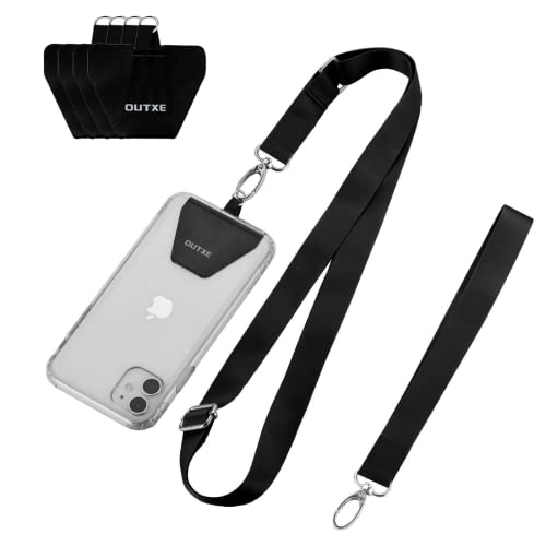 Nylon phone lanyard with 4 pads, adjustable neck strap, and wrist strap