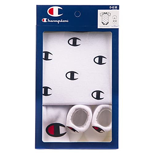 Baby Print Infant 3-pc Box Includes a Body Suit, a Bib OR Hat and Pair of Booties in Multiple Colors, All Over C-White 100, 0-6