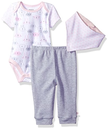 Baby Girls 2 Pieces Bodysuit Pant Set with Bib, White/Grey, 0-3 Months