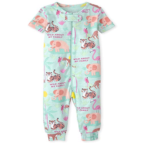 Baby and Toddler Girls Animal Snug Fit Cotton One Piece Pajamas, CRYSTALMNT, 0-3 Months