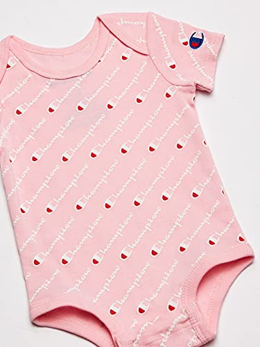 Baby Print Infant 3-pc Box Includes a Body Suit, a Bib OR Hat and Pair of Booties in Multiple Colors, All Over Script-Pink 682, 0-6 Months
