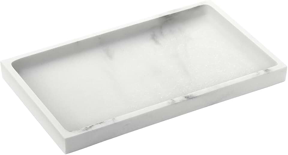 Medium White Resin Bathroom Vanity and Jewelry Tray