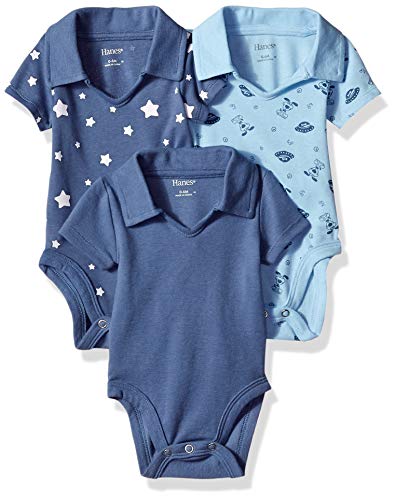 Uni -Baby Ultimate Baby Flexy 3 Pack Short Sleeve Polo Bodysuits (Sky, 0-6 months)