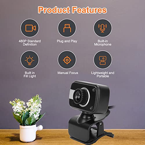 USB Web Cam, 0.3MP 480p LED Light Night Vision 360 PC Webcam with MIC for MSN/ICQ/Skype