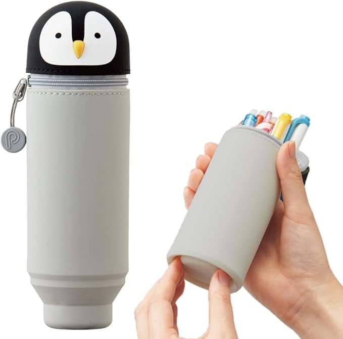 Kawaii Penguin Stand-Up Pencil Case for School and Office