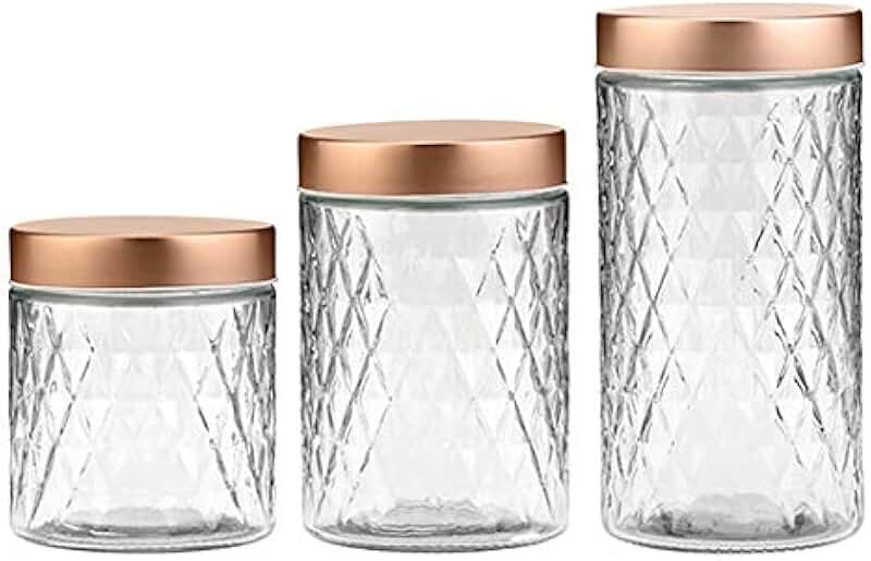 Set of 3 textured glass canisters