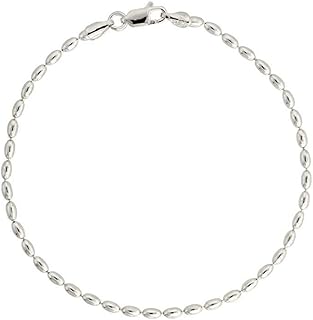 Sterling Silver Oval Bead Necklace 3-4mm, 6-36 Inch
