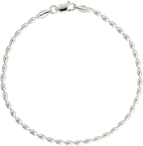 Sterling Silver Oval Bead Necklace 3-4mm, 6-36 Inch