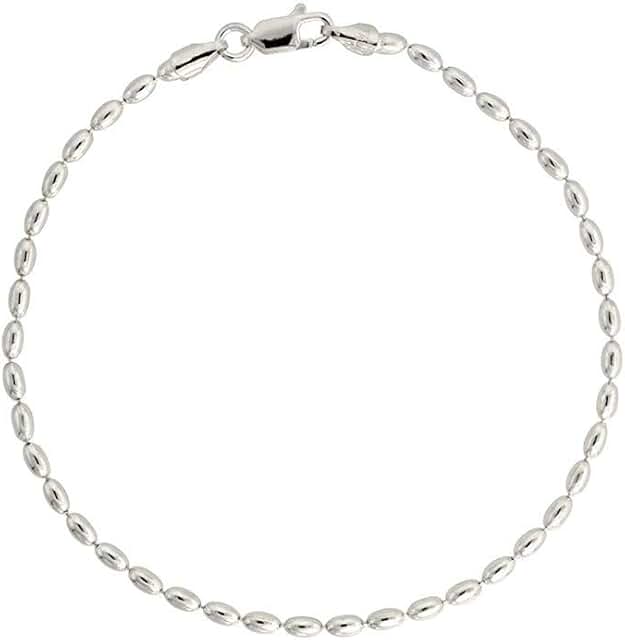 Sterling Silver Oval Bead Necklace 3-4mm, 6-36 Inch