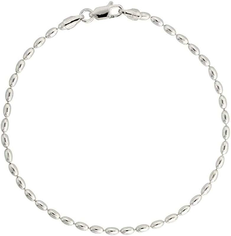 Sterling Silver Oval Bead Necklace 3-4mm, 6-36 Inch