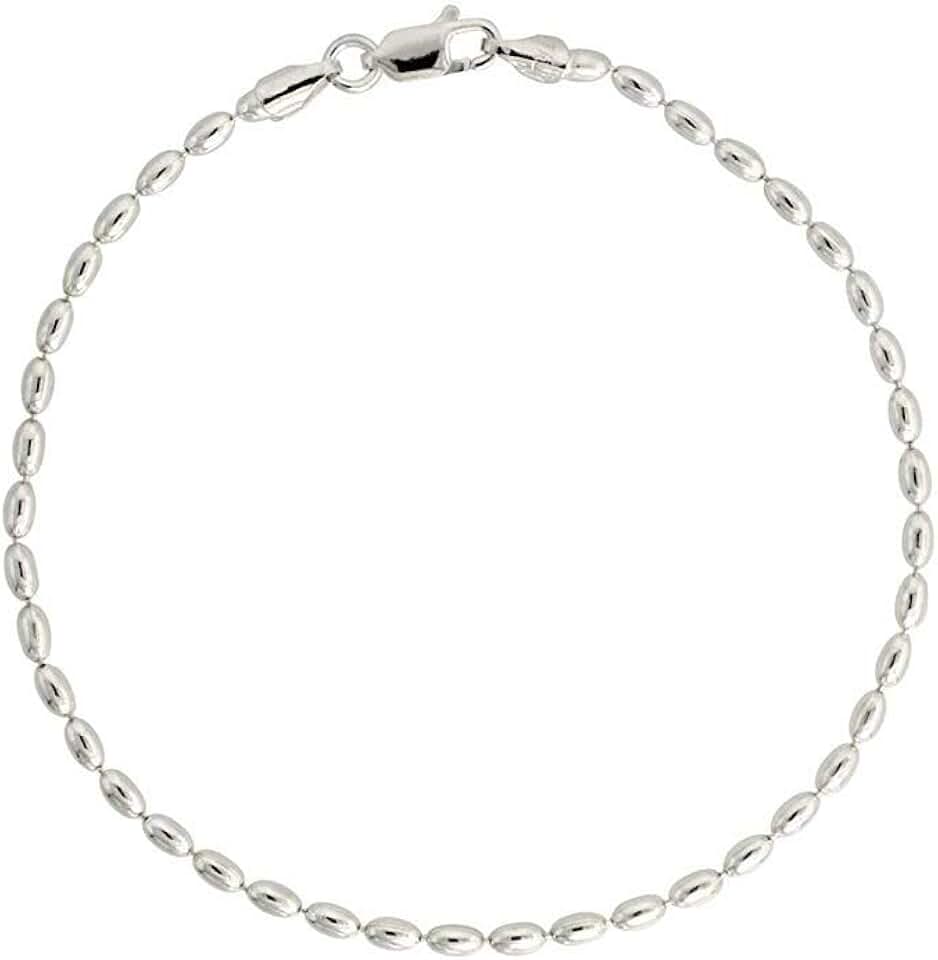 Sterling Silver Oval Bead Necklace 3-4mm, 6-36 Inch