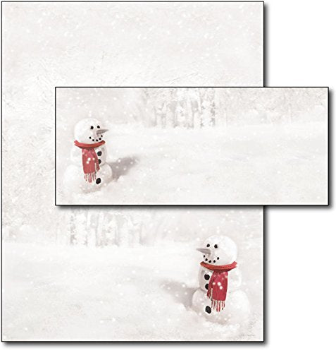 Red Scarf Snowman Letterhead and Envelopes, 40 Sets
