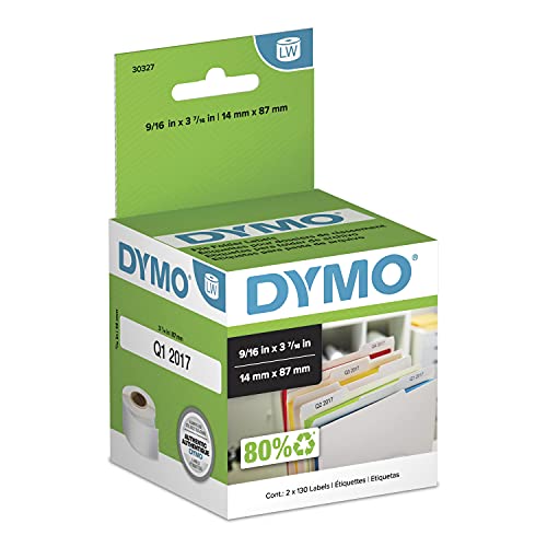 LW 1-Up File Folder Labels for LabelWriter Label Printers, White, 9/16'' x 3-7/16'', 2 Rolls of 130 (30327)