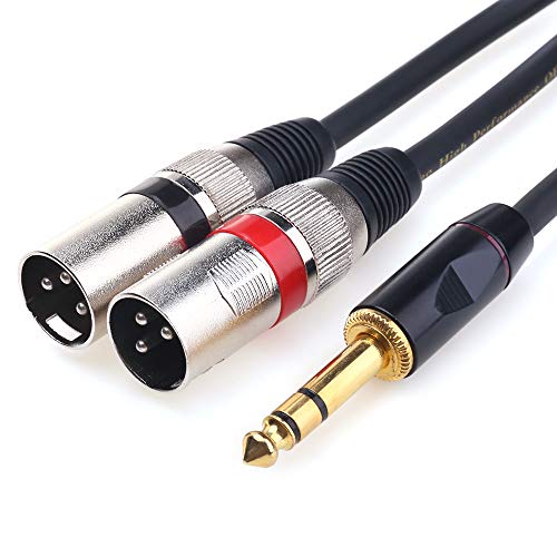 1/4 TRS to Dual XLR Male Y-Splitter Stereo Breakout Cable 1/4 inch(6.35mm) to 2 XLR Patch Cable - 10 FT/3m