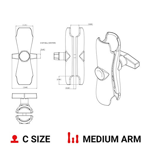 Double Socket Arm RAM-201U Medium Arm Compatible with RAM C Size 1.5" Ball Components