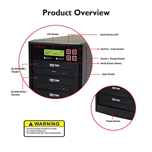 1 to 5 24X Burner M-Disc Support CD DVD Duplicator - Standalone Copier Duplication Tower PIO-S5T-DVD-BK