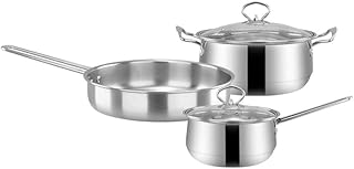 Set of 3 stainless steel soup pots and pans with lids
