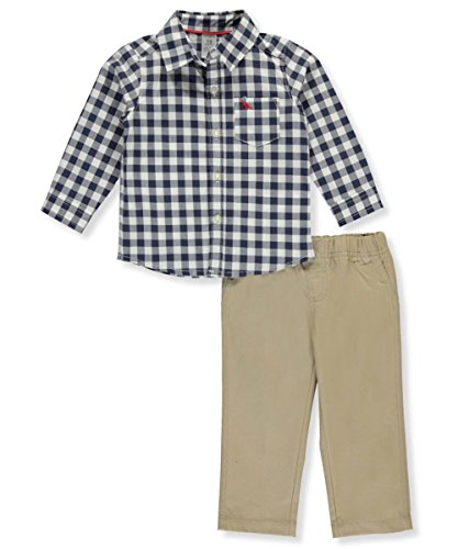 Carter s Baby Boys 2 Piece Checkered Button Front Canvas Pants Set 3 Months Blue Brown
