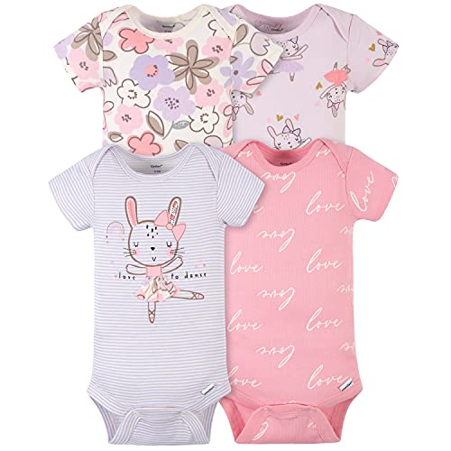 Baby Girls' 4-Pack Short Sleeve Onesies Bodysuits, Bunny Ballerina Purple, 24 Months