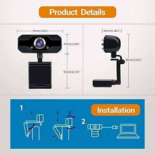 Webcam, Full HD 1080P Web Camera with Plug & Play USB, Microphone, 360 Adjustable, Facial-Enhancement Technology, Multi-Compatible
