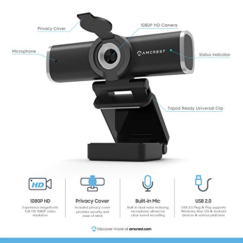 1080P Webcam with Microphone for Desktop, Web Cam Computer Camera, Streaming HD USB Web Camera for Laptop & PC with Privacy Cover, Wide Angle Lens, Superior Low Light (AWC195-B)