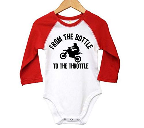 Motocross Onesie from The Bottle to The Throttle Baby Dirt Bike Outfit Raglan  0-3M, RED