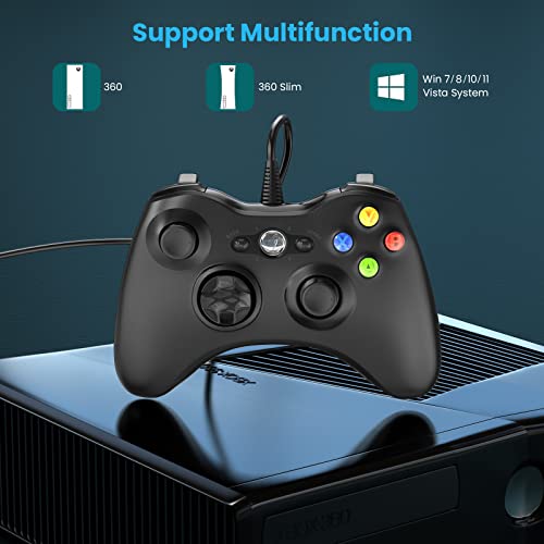 Wired Controller for Xbox 360, Game Controller for 360 with Dual-Vibration Turbo Compatible with Xbox 360/360 Slim and PC Windows 7,8,10,11