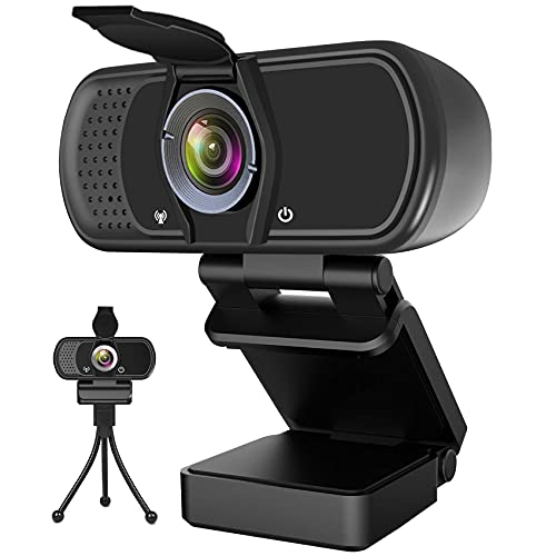 Webcam with Microphone, 1080P HD Webcam with Privacy Cover and Tripod,Streaming Computer Web Camera with 110 Degree Wide View Angle,USB PC Webcam for Video Calling Recording Conferencing