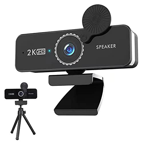 Turui Webcam 2K QHD for Desktop,USB Web Cam with Builtin Noise Reduction Dual Microphones and Builtin Two Speakers, Desktop Computer Camera Streaming Camera for Video Conferencing, Teaching