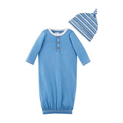 Baby Boys  Blue Henley Gown and HAT, 0-3 Months