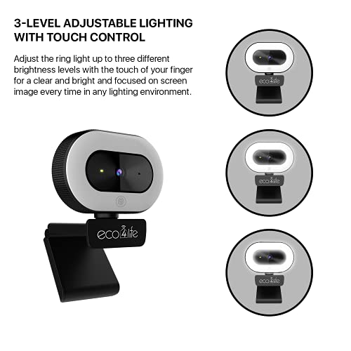 1080p HD Webcam with Ring Light, Auto Focus and Directional Noise Cancelling Mic.