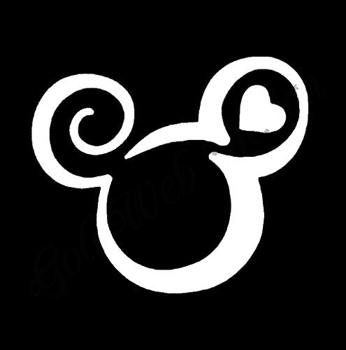 White Mickey Mouse Love Ears Vinyl Sticker, 5.5 x 5 in
