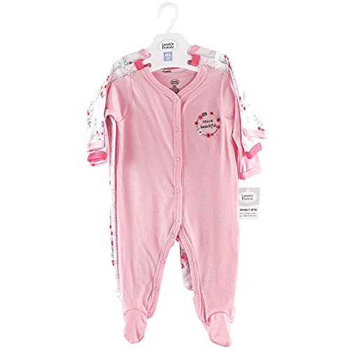 Uni  Baby Cotton Sleep and Play, Pink Floral, 0-3 Months