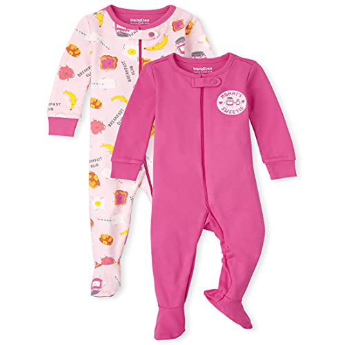 Baby Toddler Girl Breakfast Snug Fit Cotton One Piece Pajamas 2-Pack, Cameo, 0-3 Months
