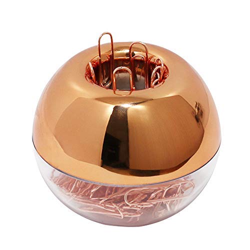 Round Rose Gold Paper Clips in Holder, 100 Pack