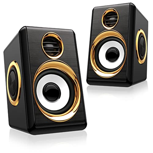 1 Pair USB+AUX Wired Computer Speakers Bass Reinforcement 4 Diaphragm for Laptop Desktop 8W High Power Loudspeaker (Color : Gold)