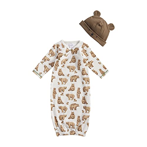 Baby Boys  Bear Gown and Hat Set, Brown, 0-3 Months