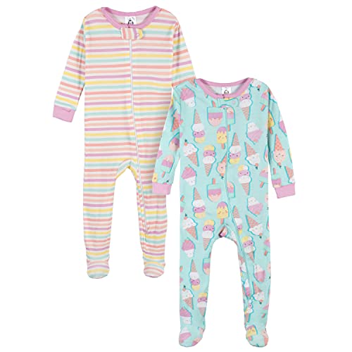 Baby Girls' 2-Pack Footed Pajamas, Ice Cream Purple, 0-3 Months