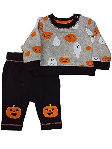 Infant Boys Gray Ghost   Pumpkin  Shirt   Pants Outfit Set 3 6M