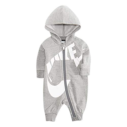 Baby Hooded Coverall, Dark Grey Heather, 0-3 Months