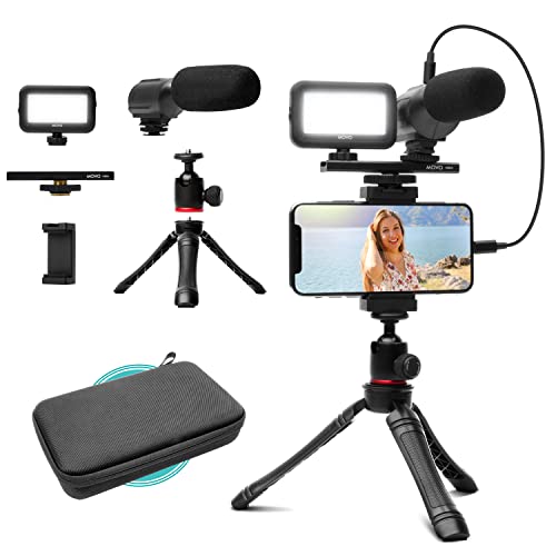 iVlogger Vlogging Kit for iPhone - Lightning Compatible Video Vlog Kit - Accessories: Phone Tripod, Phone Mount, LED Light and Shotgun Microphone - for YouTube Starter Kit or iPhone Vlogging Kit