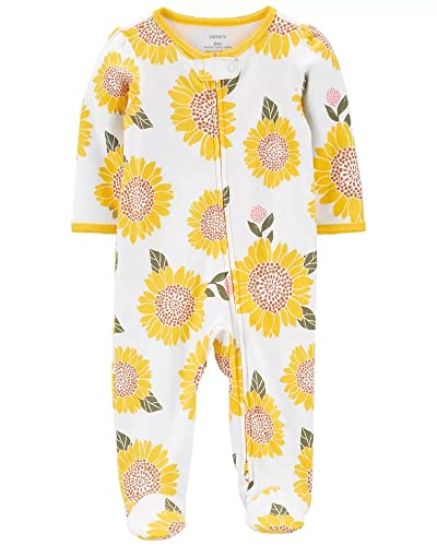 Girls' 1-Piece 100% Snug Fit Footie Sleeper PJs (Yellow Sunflower, 3 Months)