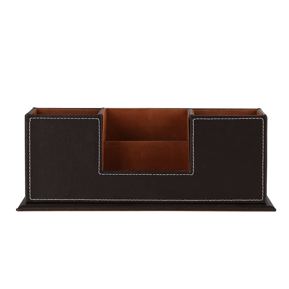 Double Wood and Leather Desk Organizer